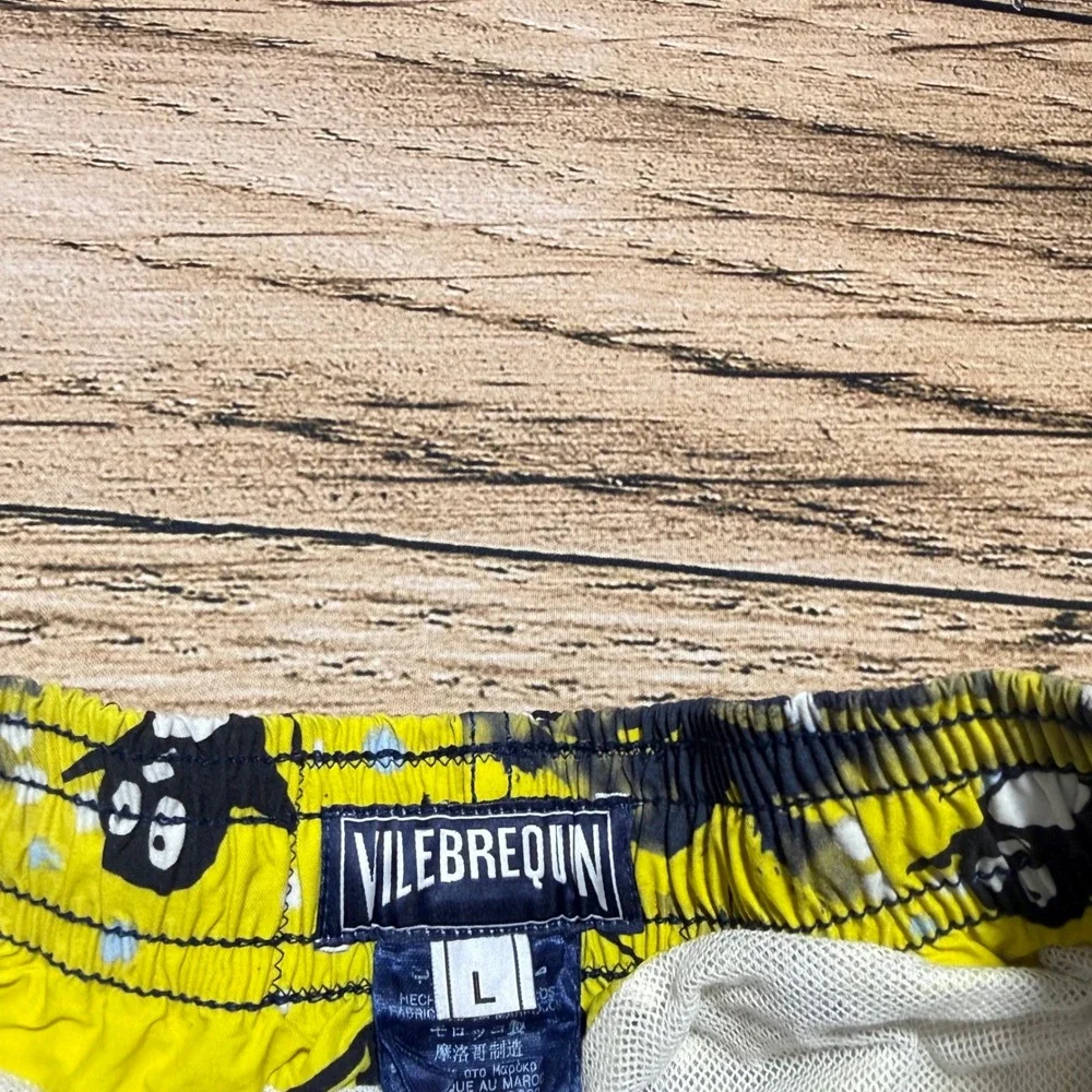 Vilebrequin Swim Trunks Men Large Yellow Skiing Penguin Print Luxury Swimwear